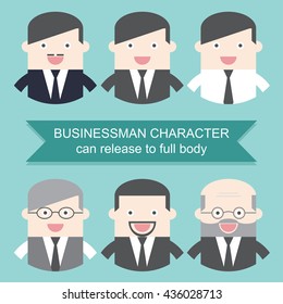 Set of businessman characters. Can release clipping mask to full body. Flat design for business financial marketing banking advertising commercial web internet minimal concept cartoon illustration.
