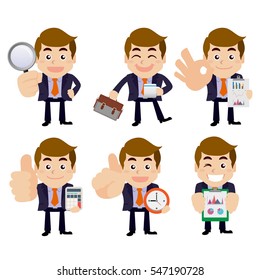 Set of businessman characters in different poses