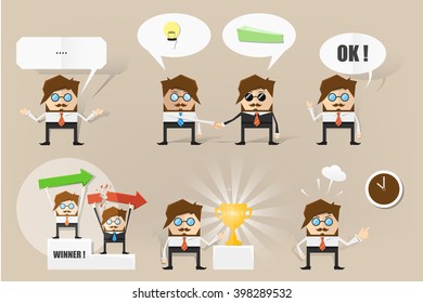 Set of businessman characters poses.