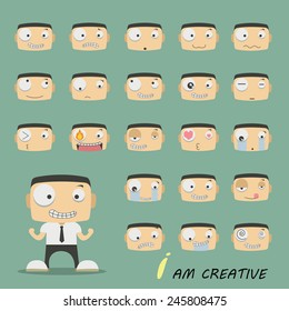 Set of businessman characters poses, expressing feeling and emotional concept, office worker. Elements for design. Vector illustration