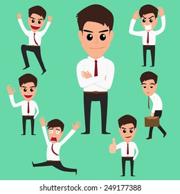 Set of businessman characters poses .vector illustration.