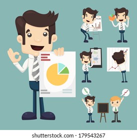 Set of businessman characters presentation graph , eps10 vector format