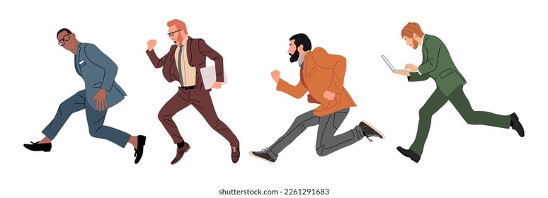 Set of Businessman characters running. Vector illustration on white.