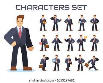 set of businessman characters showing different gestures vector design
