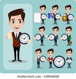 Set of businessman and clock , eps10 vector format. Stock Vector illustration Set