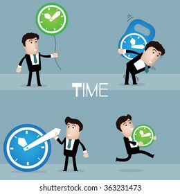 Set of businessman and clock vector hour deadline time
