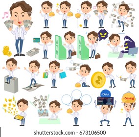 A set businessman with concerning money and economy.
There are also actions on success and failure.
It's vector art so it's easy to edit.