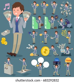 A set businessman with concerning money and economy.
There are also actions on success and failure.
It's vector art so it's easy to edit.