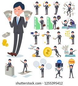 A set of businessman with concerning money and economy.There are also actions on success and failure.It's vector art so it's easy to edit.