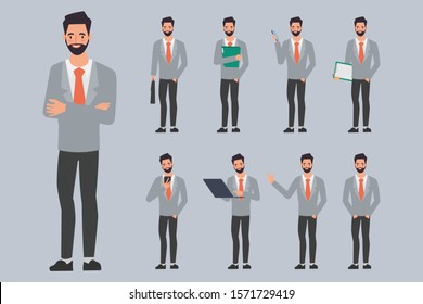 Set of businessman creation character pose with occupation job in uniform suit.