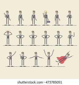 Set of Businessman with different pose. Vector illustration of a flat design