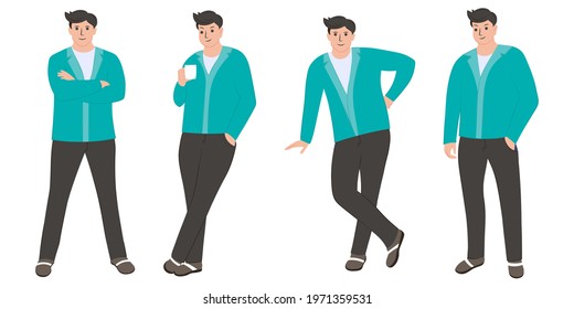 set of businessman in different poses. vector illustration isolated on white background. 