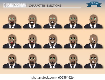 Set of businessman emoticons. Various emotions of the character. Set of avatar icons. Vector illustration.