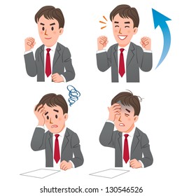 Set of businessman expressing rejoicing and baffling moments.File contains Gradients.