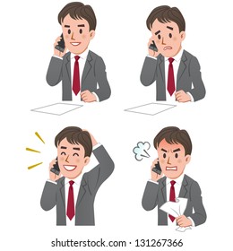 Set of businessman expression talking on the phone.