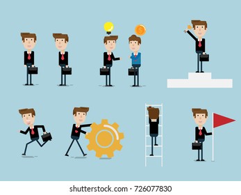 set of businessman flat design cartoon vector illustration