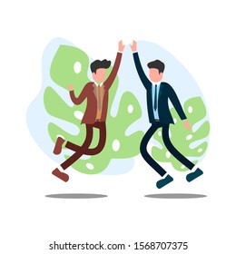 Set of businessman giving high five