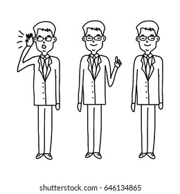 set of businessman with glasses standing - vector illustration sketch hand drawn isolated on white background