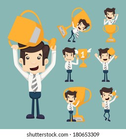 Set of businessman with a golden cup , eps10 vector format