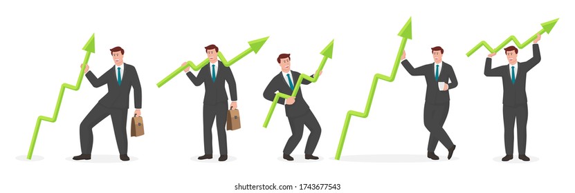 Set of businessman with graph in modern flat style vector, simple business people concept on white background for your design work, presentation, website or others.