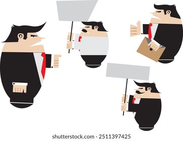 conjunto de empresários segurando banner protesto