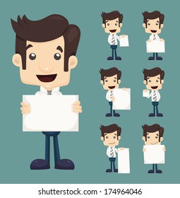 Set of businessman holding blank notes characters poses , eps10 vector format