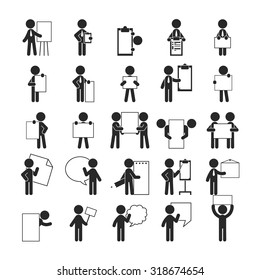 Set of businessman holding blank notes , Human pictogram Icons , eps10 vector format