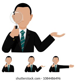 Set of businessman is holding a magnifying glass on transparent background
