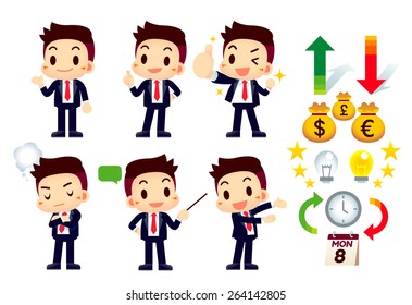 Set of Businessman and icons - isolate background