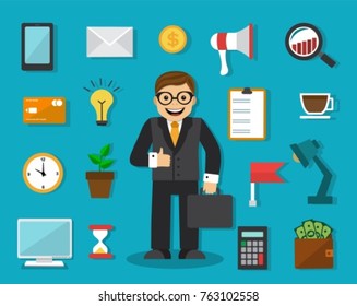 set of businessman icons and things to work in the office