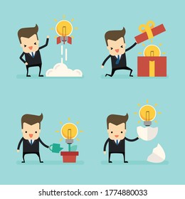 set of businessman with idea light bulb vector