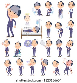 A set of businessman with injury and illness.There are actions that express dependence and death.It's vector art so it's easy to edit.