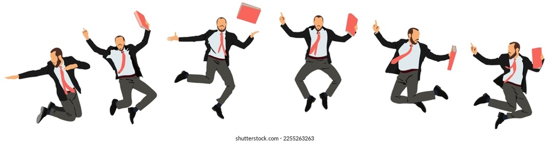 Set of a businessman jumping in row.