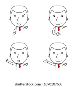 Set of businessman lines cartoon with different gestures and emotions