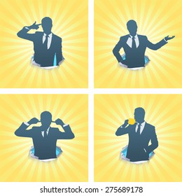 Set of businessman making signs