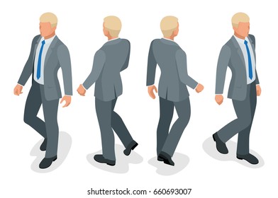 Set of Businessman Man on white background. Isometric character poses. Cartoon people. Create your own design for vector