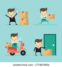 set of businessman and messenger in delivery concept vector