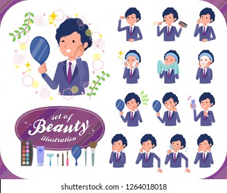 A set of businessman on beauty.There are various actions such as skin care and makeup.It's vector art so it's easy to edit.