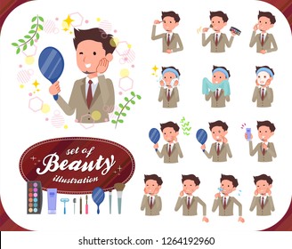 A set of businessman on beauty.There are various actions such as skin care and makeup.It's vector art so it's easy to edit.