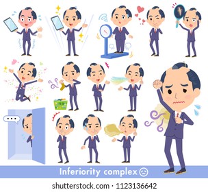 A set of businessman on inferiority complex.There are actions suffering from smell and appearance.It's vector art so it's easy to edit.