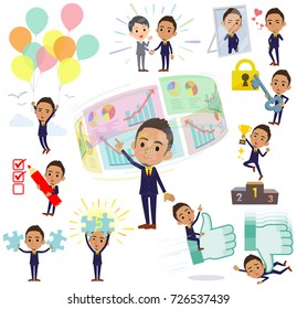 A set of businessman on success and positive.There are actions on business and solution as well.It's vector art so it's easy to edit.