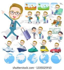 A set of Businessman on travel.There are also vehicles such as boats and airplanes.It's vector art so it's easy to edit.
