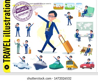 A set of businessman on travel.There are also vehicles such as boats and airplanes.It's vector art so it's easy to edit.
