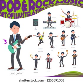 A set of businessman playing rock 'n' roll and pop music.There are also various instruments such as ukulele and tambourine.It's vector art so it's easy to edit.