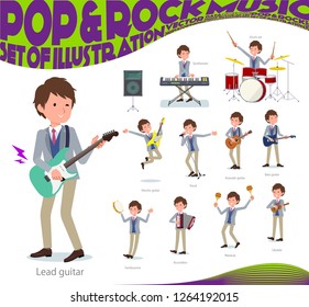 A set of businessman playing rock 'n' roll and pop music.There are also various instruments such as ukulele and tambourine.It's vector art so it's easy to edit.