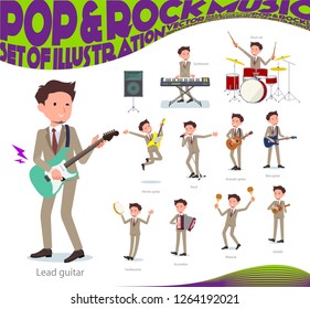 A set of businessman playing rock 'n' roll and pop music.There are also various instruments such as ukulele and tambourine.It's vector art so it's easy to edit.
