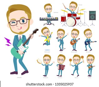 A set of Businessman playing rock 'n' roll and pop music.There are also various instruments such as ukulele and tambourine.It's vector art so it's easy to edit.
