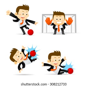 Set of Businessman playing soccer ball isolated in white 