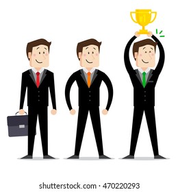 Set of businessman | Poses worker, standing, champion and happy