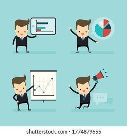 set of businessman in presentation concept vector